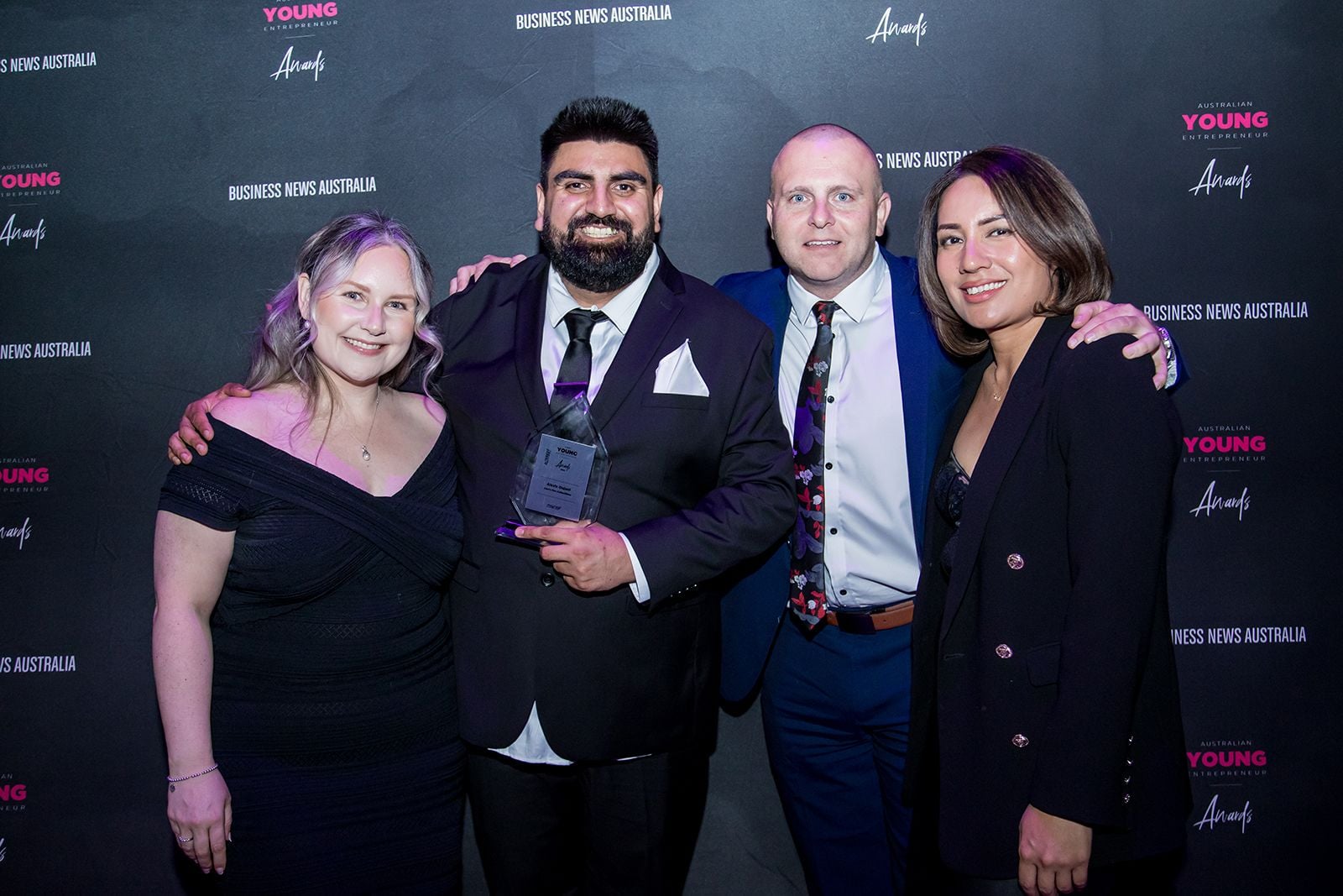 2025 Sydney Young Entrepreneur Awards Gala dinner Winners accepting trophies on stage at the 2025 Sydney Young Entrepreneur Awards
